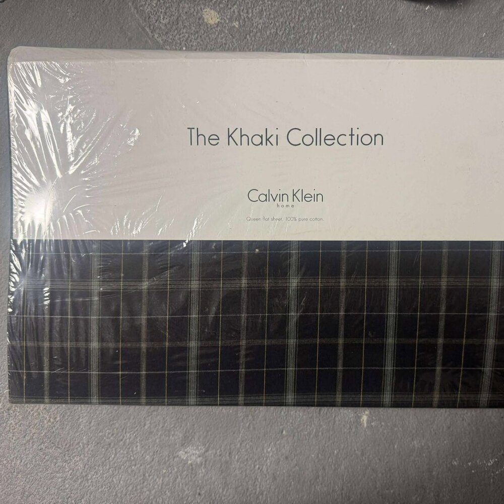New Calvin Klein LICHEN Plaid MOSS QUEEN Flat Sheet ONLY. VINTAGE